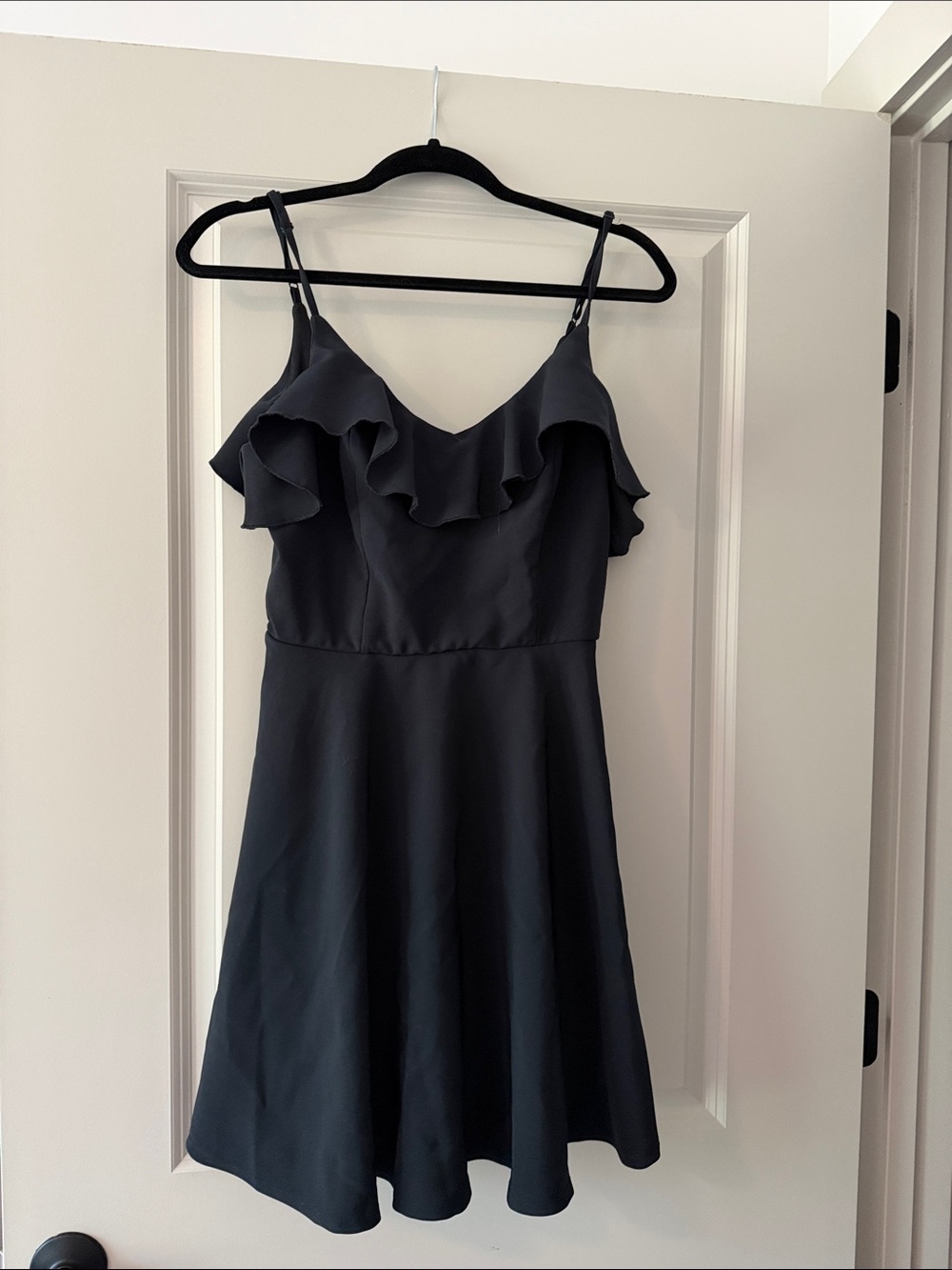 Altar'd State Black Ruffle-Trim Spaghetti Strap Mini Dress